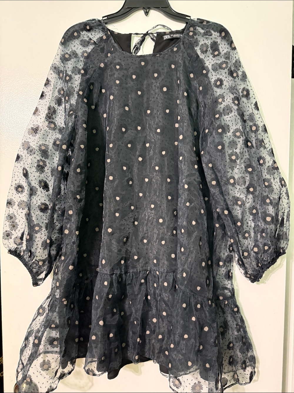 Zara Black Sheer Dress with Flowers Large